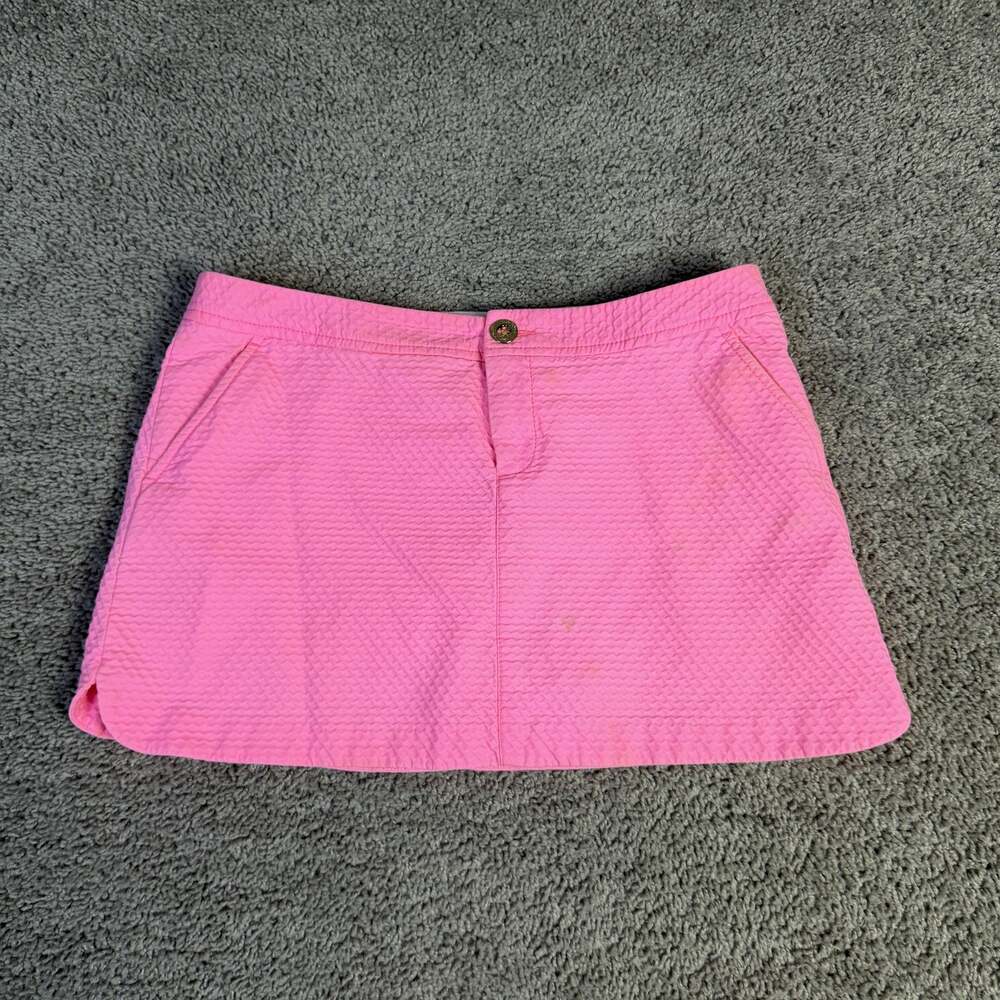 Lilly Pulitzer Skirt Womens 8 Pink Lined Short Cotton Knit Lined Pockets Zip